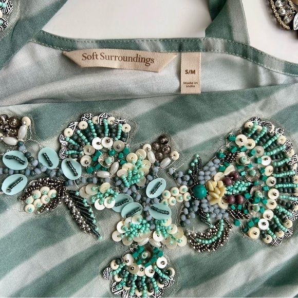 Soft Surroundings Harbor Caftan Kaftan Teal Stripe Beaded Sequin Cover-up Maxi - Picture 9 of 10